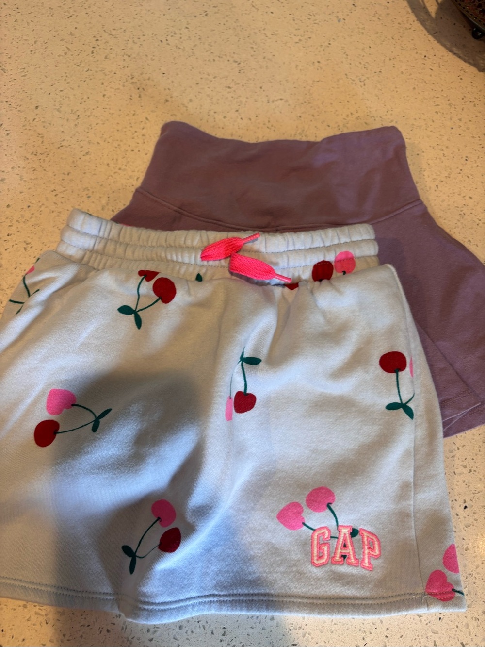 Old NavyGAPWhite Cherry Print Skort with Pink Drawstring and Lavender Underskirt